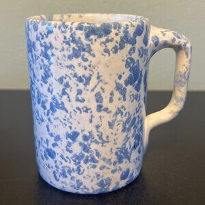 Handcrafted Blue Spongeware White Glazed Pottery Mug ~ Splatterware